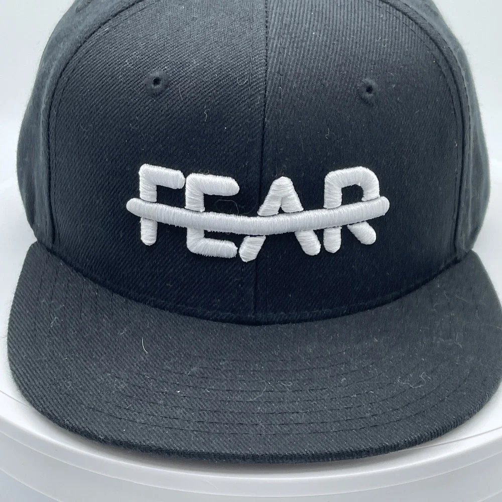 Black FEAR Embroidered Snapback Hat Flat Brim Adjustable Cap Streetwear Style